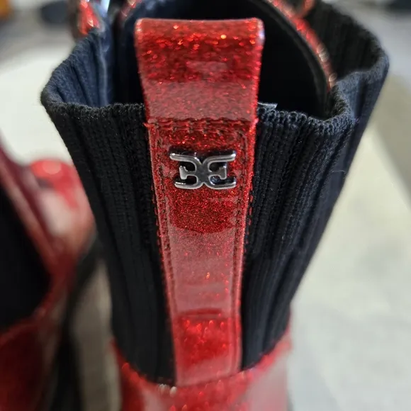🐢 Sam Edelman Kids Lydell Boots Size 2 Sparkly Red Combat Boots!