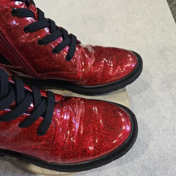 🐢 Sam Edelman Kids Lydell Boots Size 2 Sparkly Red Combat Boots!