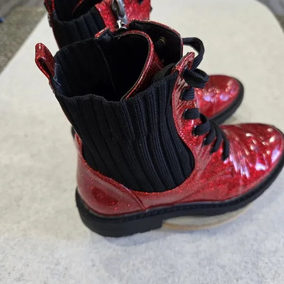 🐢 Sam Edelman Kids Lydell Boots Size 2 Sparkly Red Combat Boots!