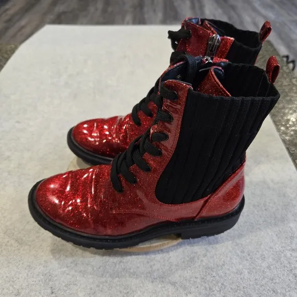 🐢 Sam Edelman Kids Lydell Boots Size 2 Sparkly Red Combat Boots!