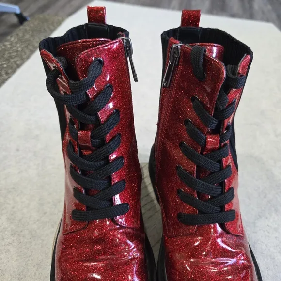 🐢 Sam Edelman Kids Lydell Boots Size 2 Sparkly Red Combat Boots!