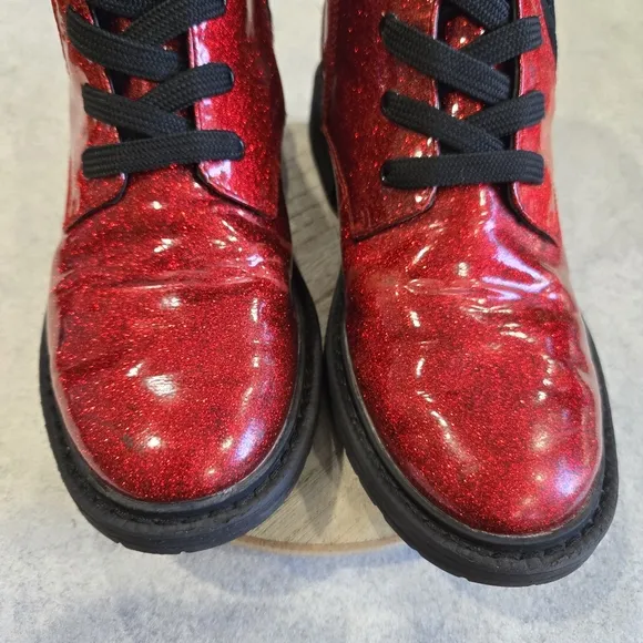 🐢 Sam Edelman Kids Lydell Boots Size 2 Sparkly Red Combat Boots!