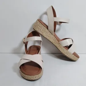 05400 Dune London ecru Linnie leather cross step platform sandals 9