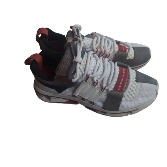 11 Adidas white and gray and red.