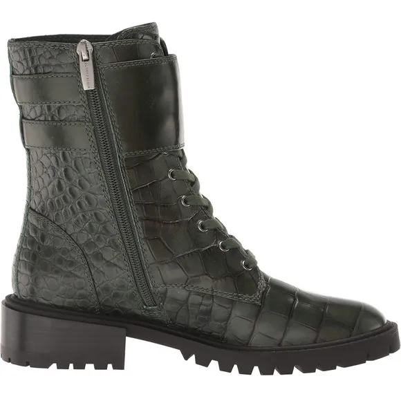 2 Vince Camuto black &amp; green Fawdry Toe Stacked Heel Leather Combat Boots 5.5