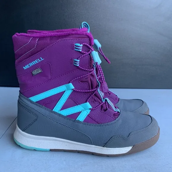 648 MERRELL SNOW CRUSH GREY SYNTHETIC LINED‎ WARM WINTER BOOTS Kids Size 5M
