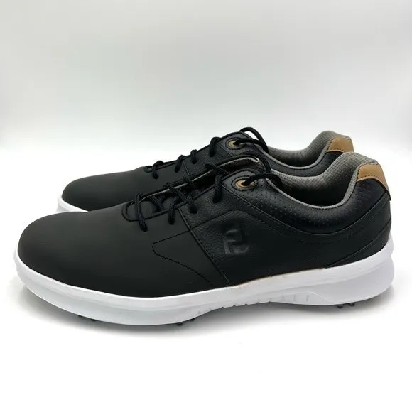 7.5XW FootJoy Men's 54180 Contour Series Black Leather Tan Golf Sneakers Shoes