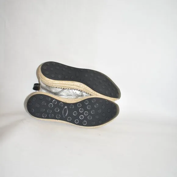 $800 TOD'S WOMAN SNEAKER SOFT LEATHER METALLIC SILVER ESPADRILLE LACE 37 (D10)