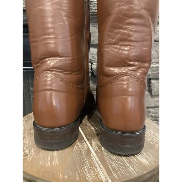 90s Justin Roper Womens 5.5C Brown Leather Cowboy Western Boots L3756 Cognac Vtg