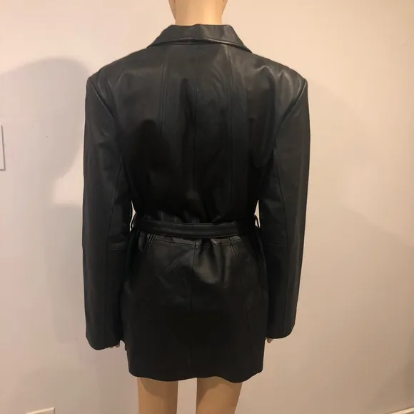 A STAPLE✨Worthington Woman’s Black Leather Belted Jacket😍 NWOT