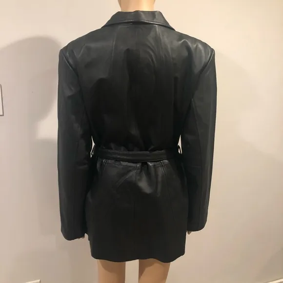 A STAPLE✨Worthington Woman’s Black Leather Belted Jacket😍 NWOT
