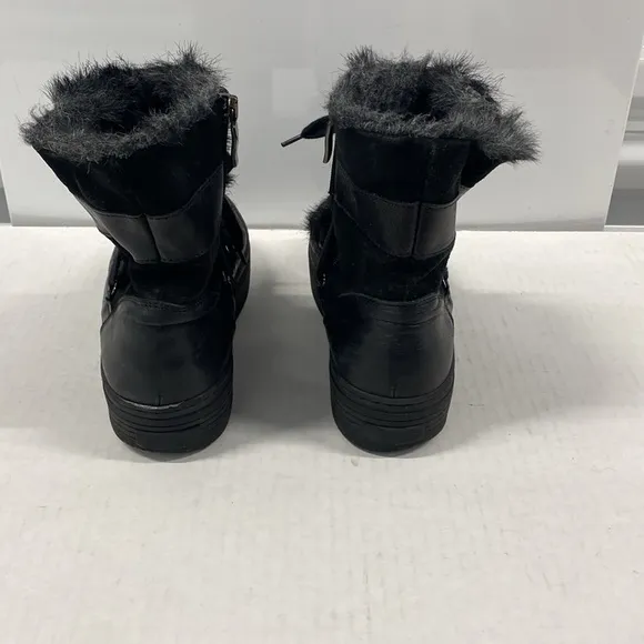 A&amp;M Italy Black leather suede &amp; fur platform boots handcrafted CGUC Size 38