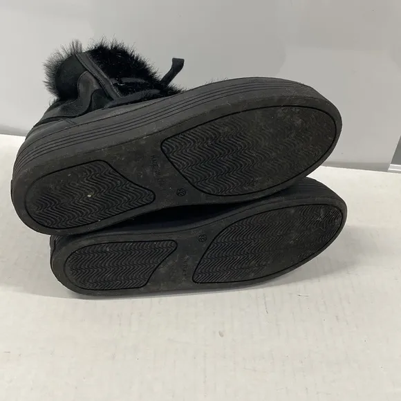 A&amp;M Italy Black leather suede &amp; fur platform boots handcrafted CGUC Size 38