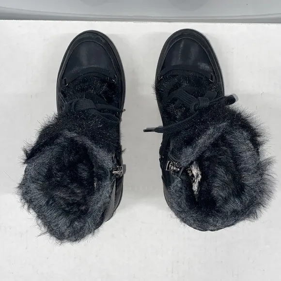A&amp;M Italy Black leather suede &amp; fur platform boots handcrafted CGUC Size 38