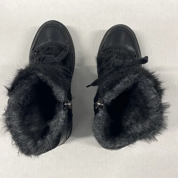 A&amp;M Italy Black leather suede &amp; fur platform boots handcrafted CGUC Size 38