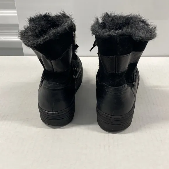 A&amp;M Italy Black leather suede &amp; fur platform boots handcrafted CGUC Size 38