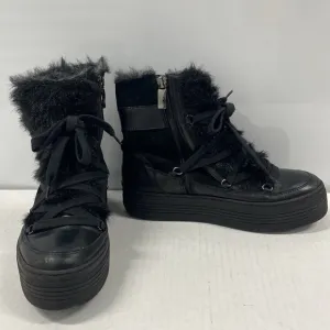 A&amp;M Italy Black leather suede &amp; fur platform boots handcrafted CGUC Size 38