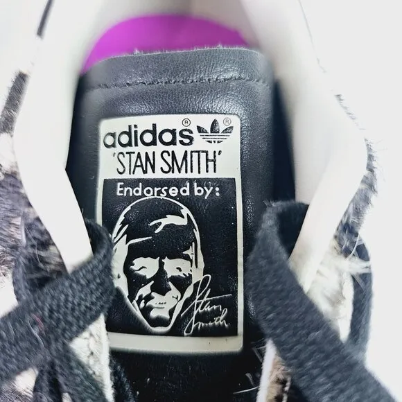 Adidas Stan Smith Cow Print Pony Hair Sneakers, Sz 6