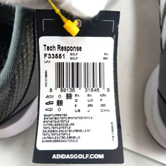 Adidas Tech Response 2.0 Golf Shoe. Lace Up. NWT. Grey/White. Men's 9...........
