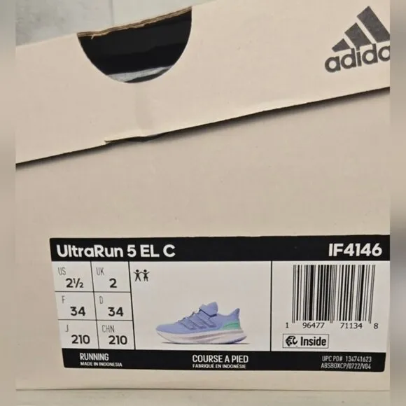 Adidas UltraRun 5 EL C Kids Blue Running Shoes NWT