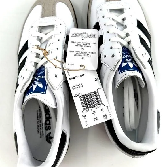 Adidas Unisex Kids Cloud White Core Black Gum Samba OG Shoes Size 7