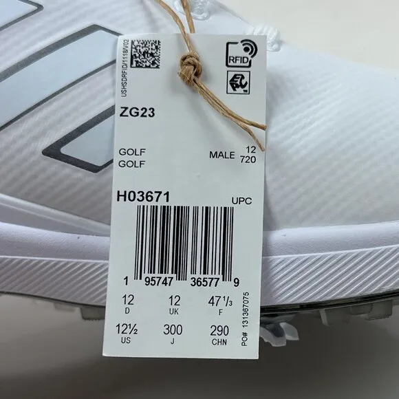 Adidas ZG23 White Silver Mens Golf Shoes Soft Spikes Water Resistant HO3671