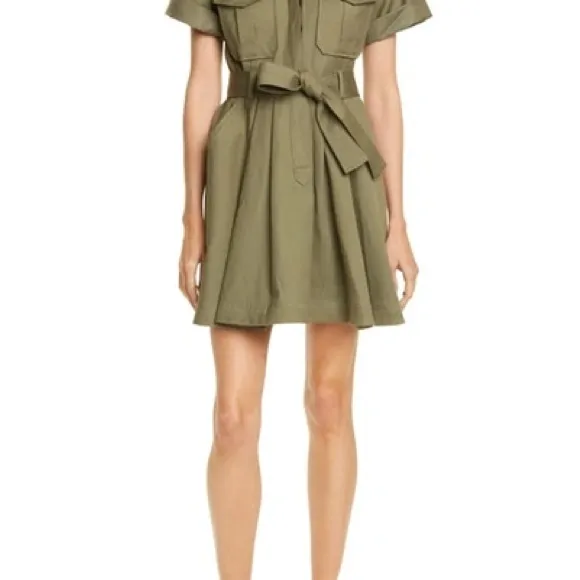 A.L.C. Bryn Belted A-line Dress - Army Green - Size 0 - Excellent Condition