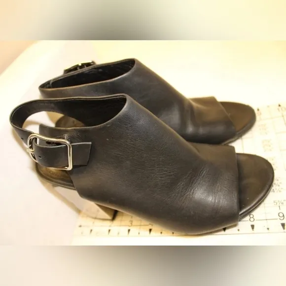 Alexander Wang Leather Peep Toe CHROME block Heeled Buckle Slingback Shoes 8