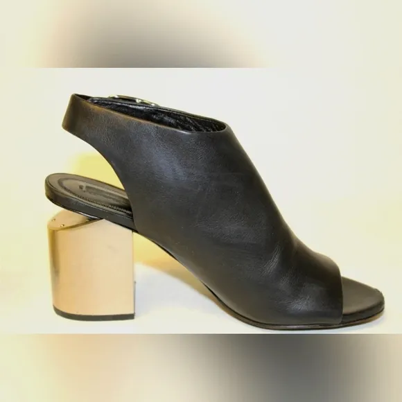 Alexander Wang Leather Peep Toe CHROME block Heeled Buckle Slingback Shoes 8