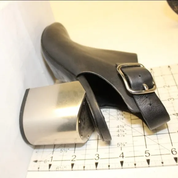Alexander Wang Leather Peep Toe CHROME block Heeled Buckle Slingback Shoes 8