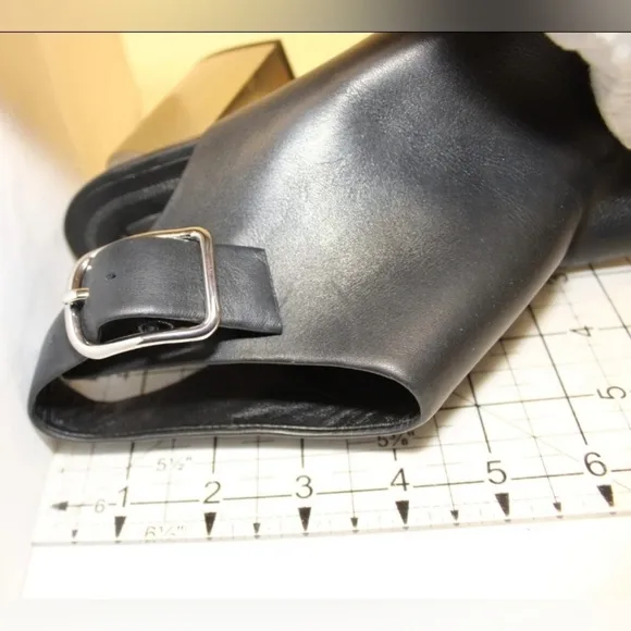 Alexander Wang Leather Peep Toe CHROME block Heeled Buckle Slingback Shoes 8
