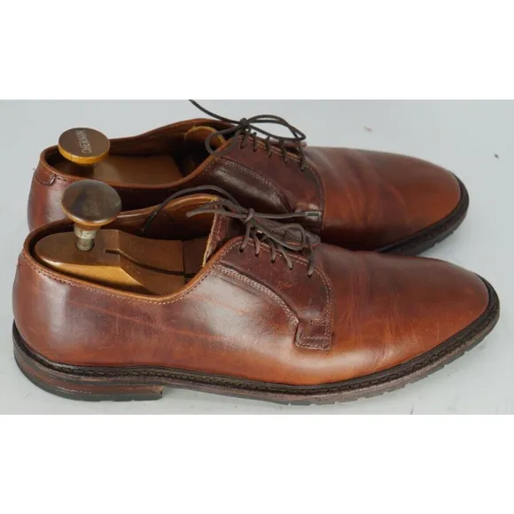 Allen Edmonds BLACK HILLS Walnut Leather Plain Toe Derby Shoe Size 9.5 B