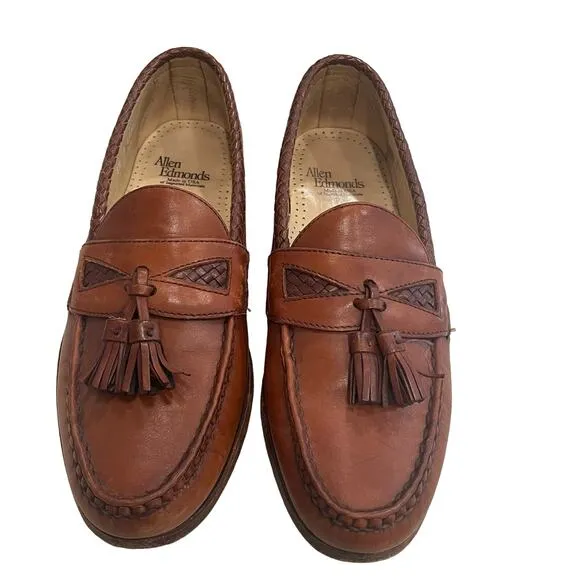 Allen Edmonds Loafer Mens 8.5 D Brown Maxfield Tassel Leather Braided Shoes