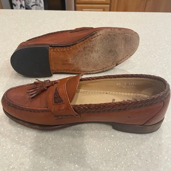 Allen Edmonds Loafer Mens 8.5 D Brown Maxfield Tassel Leather Braided Shoes