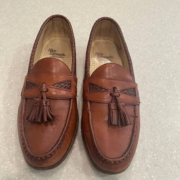 Allen Edmonds Loafer Mens 8.5 D Brown Maxfield Tassel Leather Braided Shoes