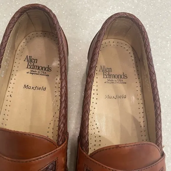 Allen Edmonds Loafer Mens 8.5 D Brown Maxfield Tassel Leather Braided Shoes
