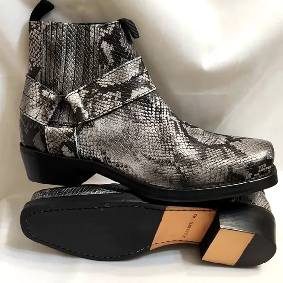 Allsaints Abbot Snakeskin Print Embossed Leather Casual Ankle Boots (M Size 10)