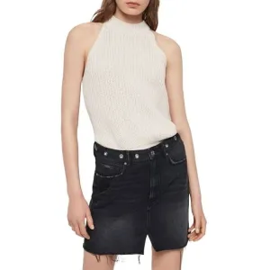 ALLSAINTS Lila Eyelet Grommet Waist Denim Mini Skirt Black US Size 8 NWT