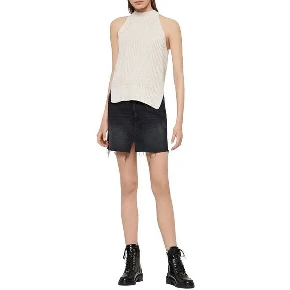 ALLSAINTS Lila Eyelet Grommet Waist Denim Mini Skirt Black US Size 8 NWT