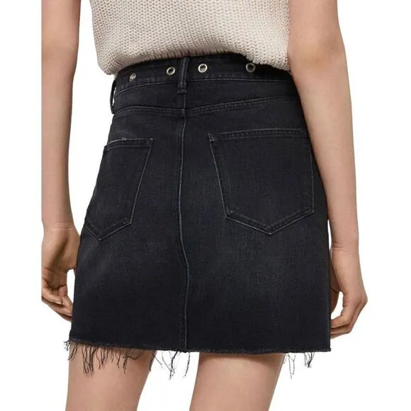 ALLSAINTS Lila Eyelet Grommet Waist Denim Mini Skirt Black US Size 8 NWT