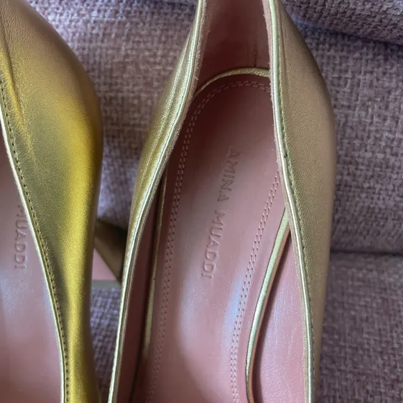 Ami pump - Amina Muaddi in Nappa soft gold leather size 36.
