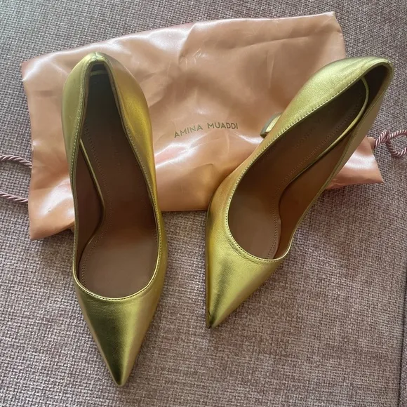 Ami pump - Amina Muaddi in Nappa soft gold leather size 36.