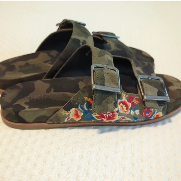 &quot;Johnny Was&quot; Leather Embroidered Camo Sandals NWOB