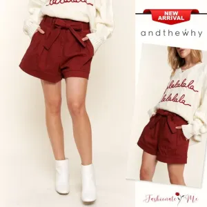And The Why Paperbag Waist Ribbon Belt Side Pockets Oversized Shorts | Burgundy