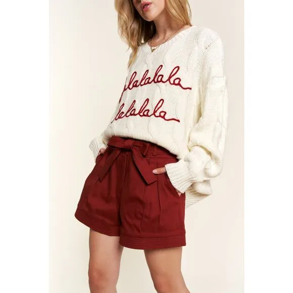 And The Why Paperbag Waist Ribbon Belt Side Pockets Oversized Shorts | Burgundy