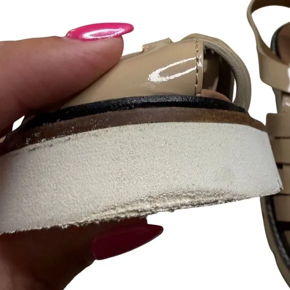 Anthropologie Fisherman Sport Sandals Vegan Patent Leather Nude Size 38 / 8