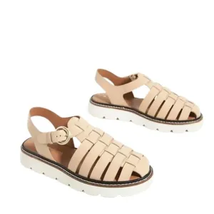 Anthropologie Fisherman Sport Sandals Vegan Patent Leather Nude Size 38 / 8