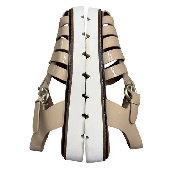 Anthropologie Fisherman Sport Sandals Vegan Patent Leather Nude Size 38 / 8