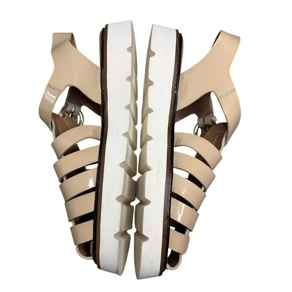 Anthropologie Fisherman Sport Sandals Vegan Patent Leather Nude Size 38 / 8