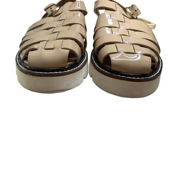 Anthropologie Fisherman Sport Sandals Vegan Patent Leather Nude Size 38 / 8